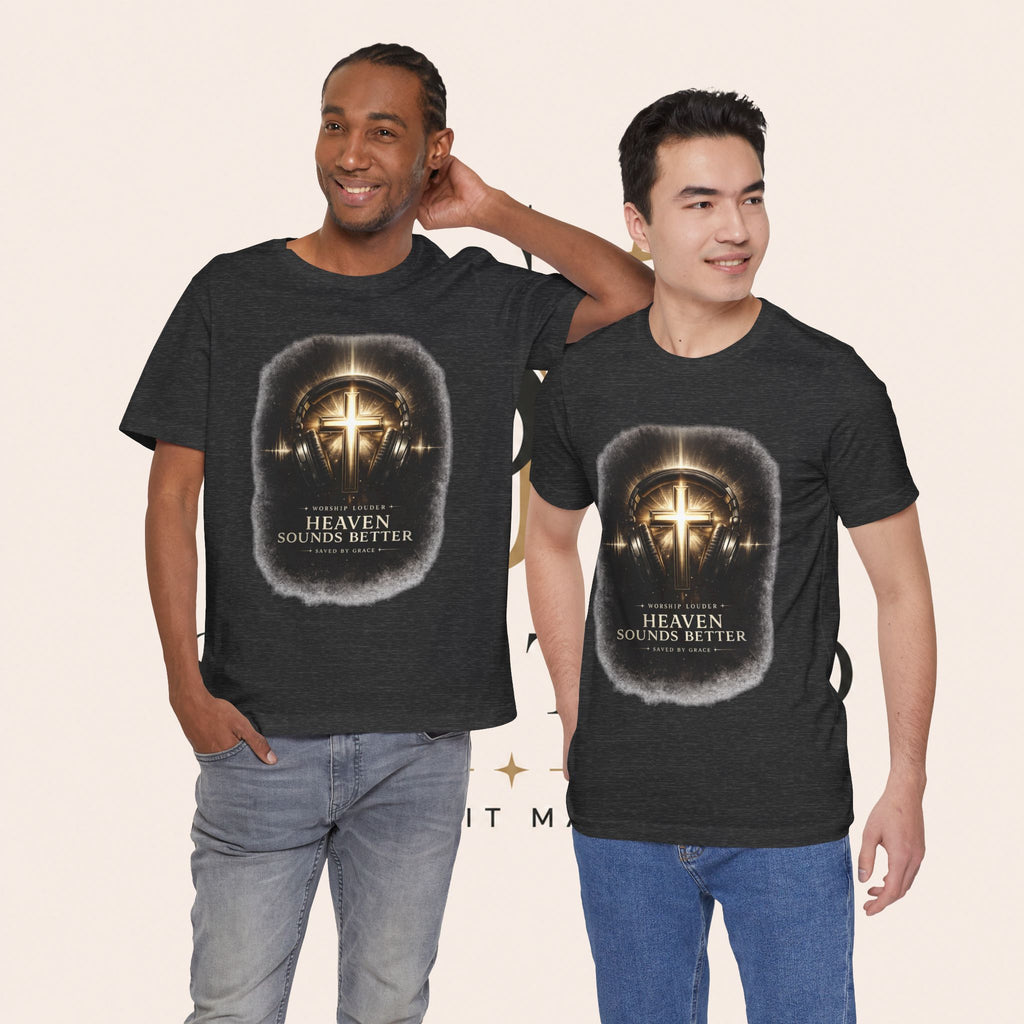 Youth Christian T‑Shirt - "Heaven Sounds Better" Cross Headphones Graphic Tee