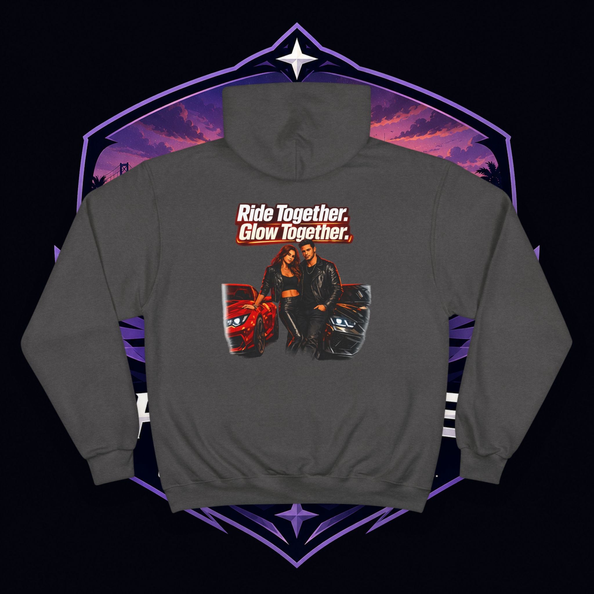 PG Hoodie — "Ride Together, Glow Together" Couple Car Graphic Hoodie
