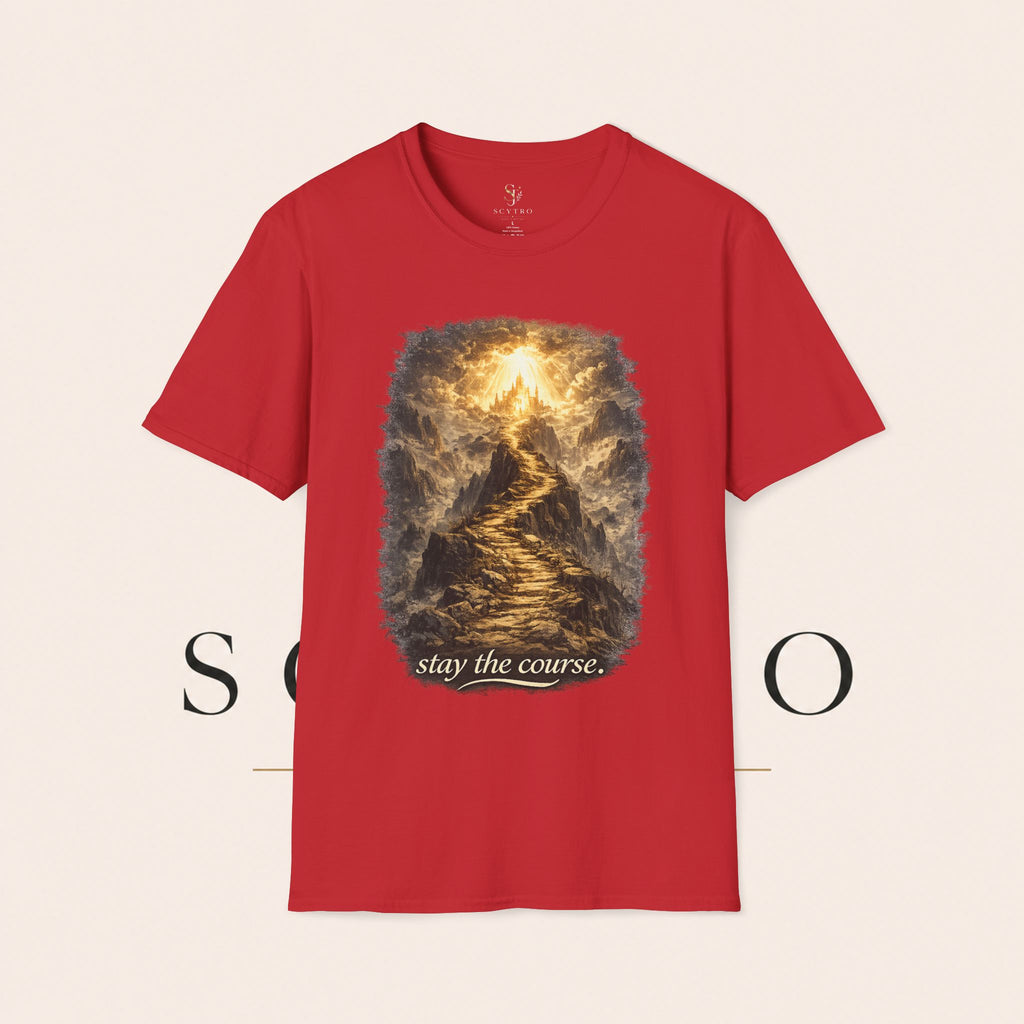 T-Shirt — 'Stay the Course' Ascending Light Mountain Graphic Tee