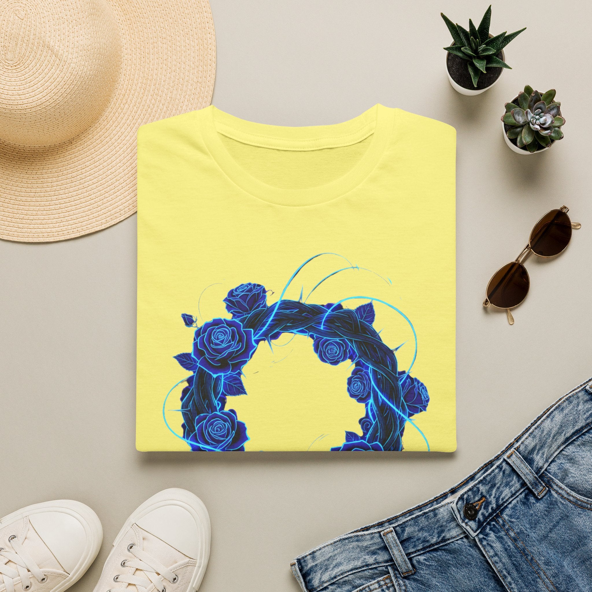 Blue Rose Wreath T-Shirt — Ethereal Floral Graphic Tee