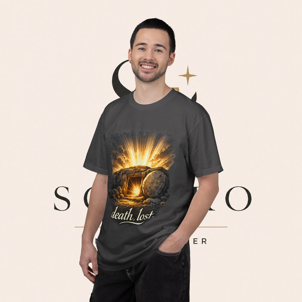 T-Shirt — Sunrise Tomb Graphic ‘death, lost.’ Memorial Tee