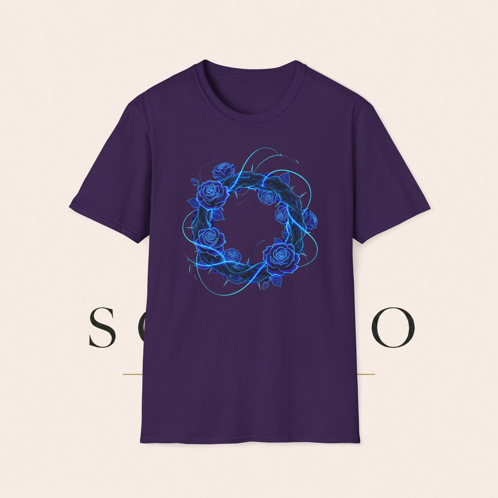 Blue Rose Wreath T-Shirt — Ethereal Floral Graphic Tee