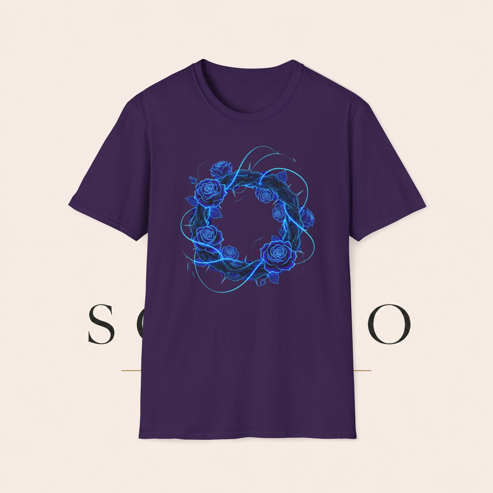 Blue Rose Wreath T-Shirt — Ethereal Floral Graphic Tee