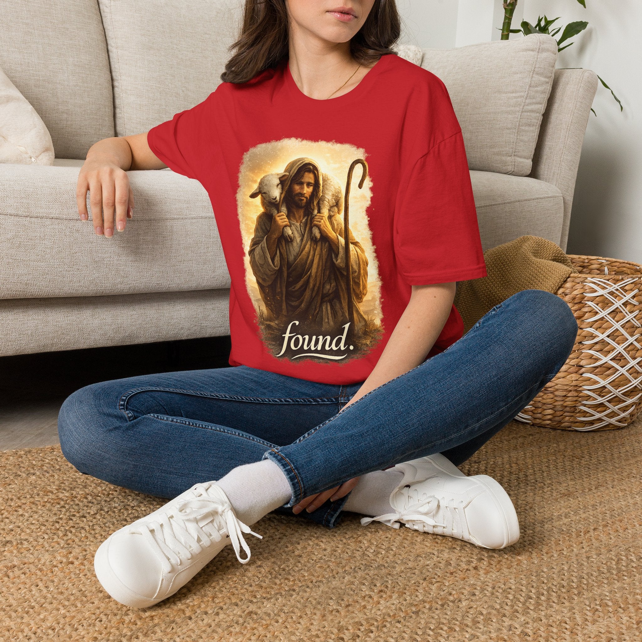 Jesus the Good Shepherd T-Shirt — 'Found.' Christian Faith Tee