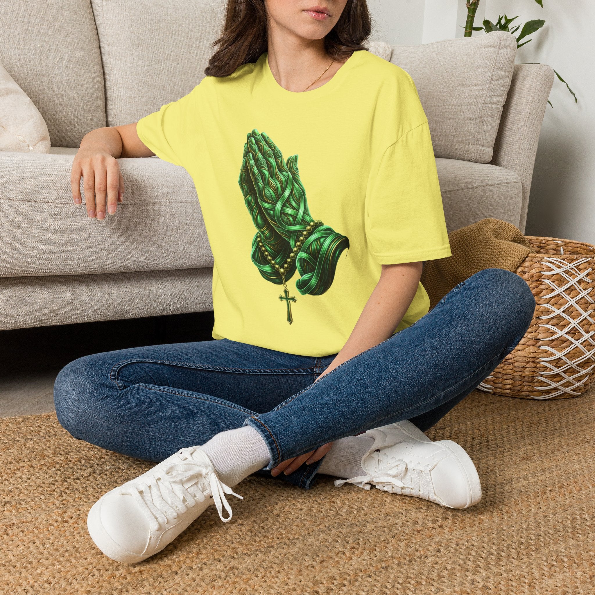 Praying Hands T‑Shirt — Green Vines Prayer Hands Graphic Tee