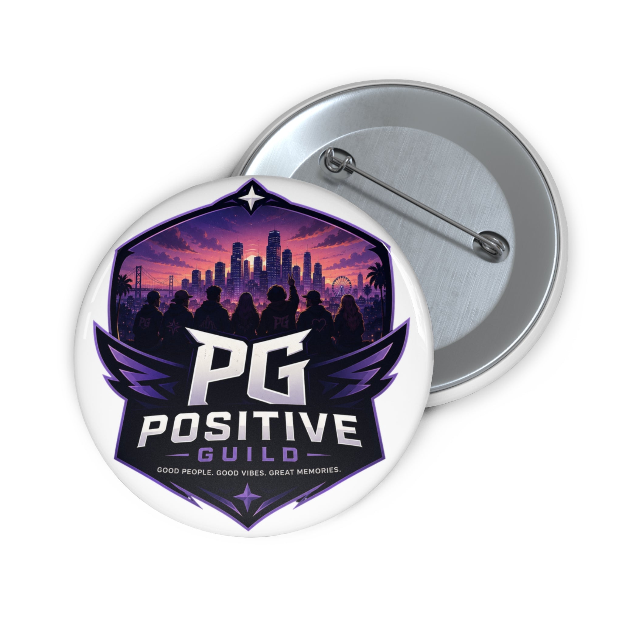 Positive Guild Logo Pin Button — PG Enamel Style Round Badge