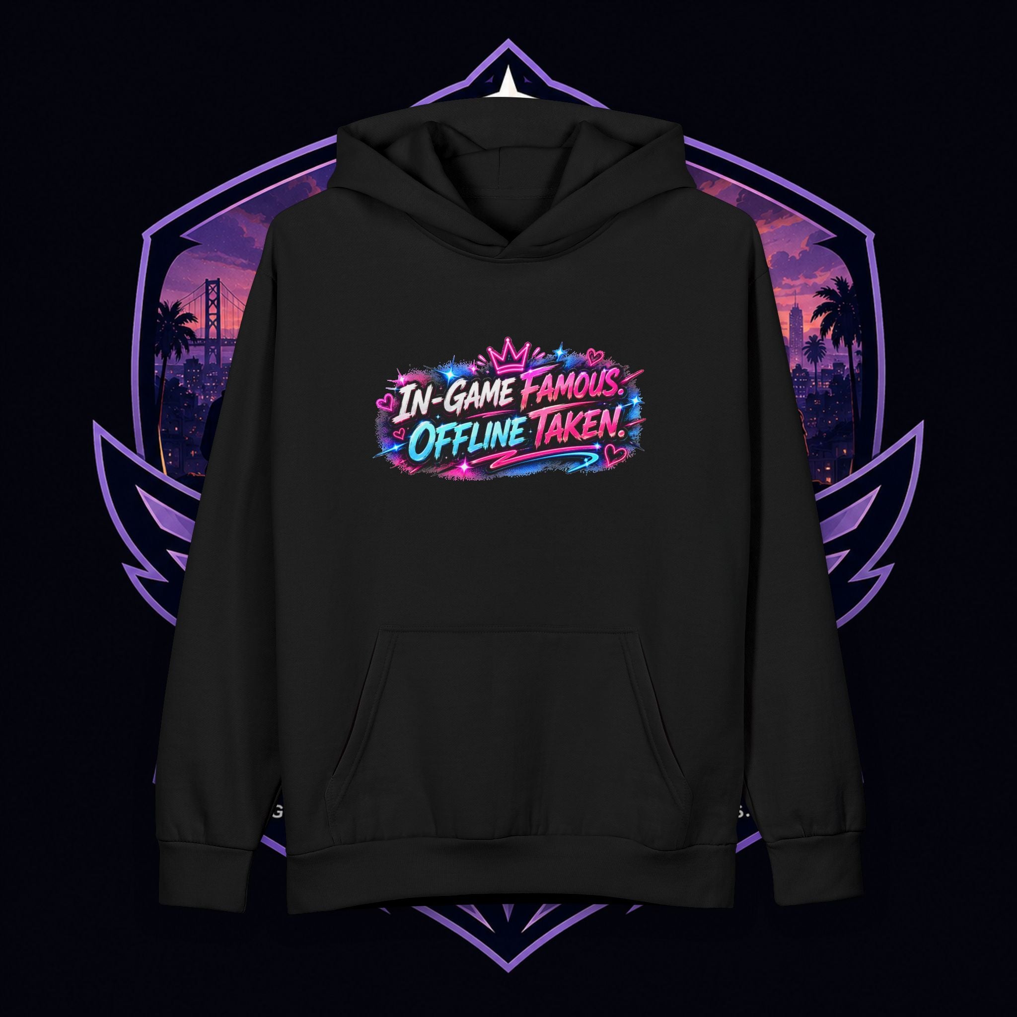PG SUZY In-Game Famous, Offline Taken Hoodie — Gamer Streetwear Pullover Featuring “I Love Perrrcyyy!!”