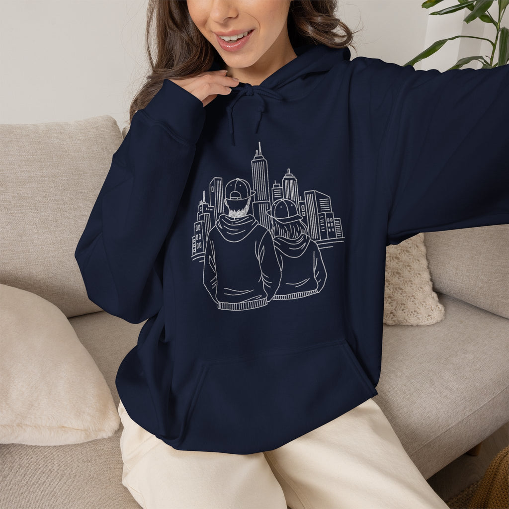 City Couples Hoodie — Matching Skyline Couple Sweatshirt