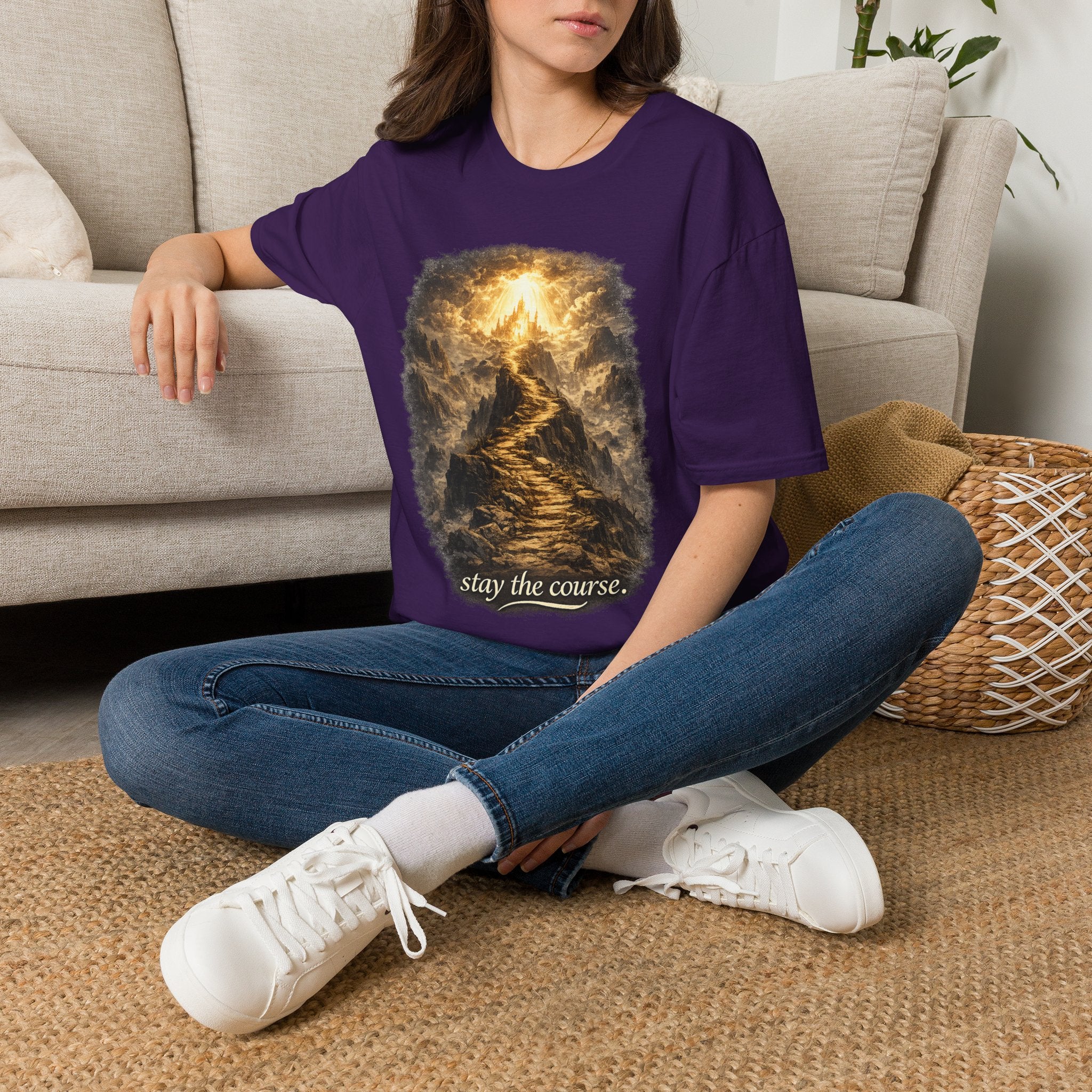 T-Shirt — 'Stay the Course' Ascending Light Mountain Graphic Tee