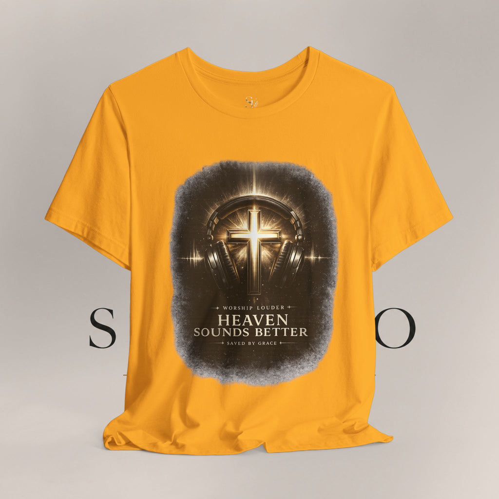 Youth Christian T‑Shirt - "Heaven Sounds Better" Cross Headphones Graphic Tee