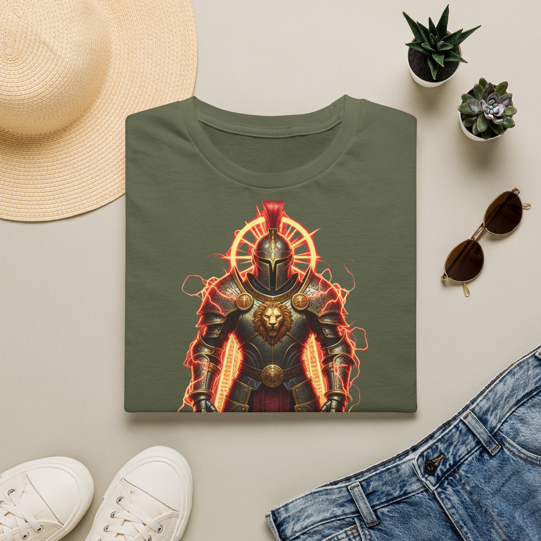 Knight of Flame Graphic T-Shirt — Fiery Medieval Armor Tee