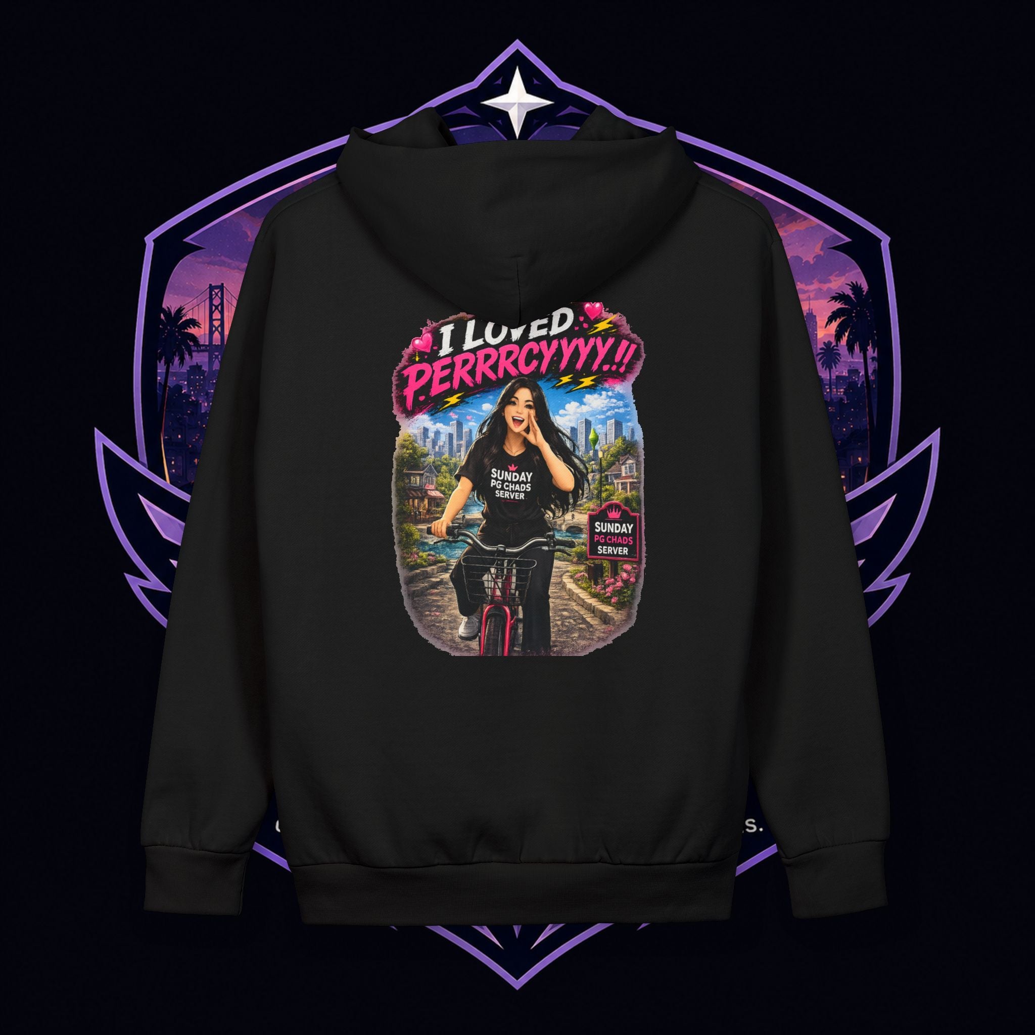 PG SUZY In-Game Famous, Offline Taken Hoodie — Gamer Streetwear Pullover Featuring “I Love Perrrcyyy!!”
