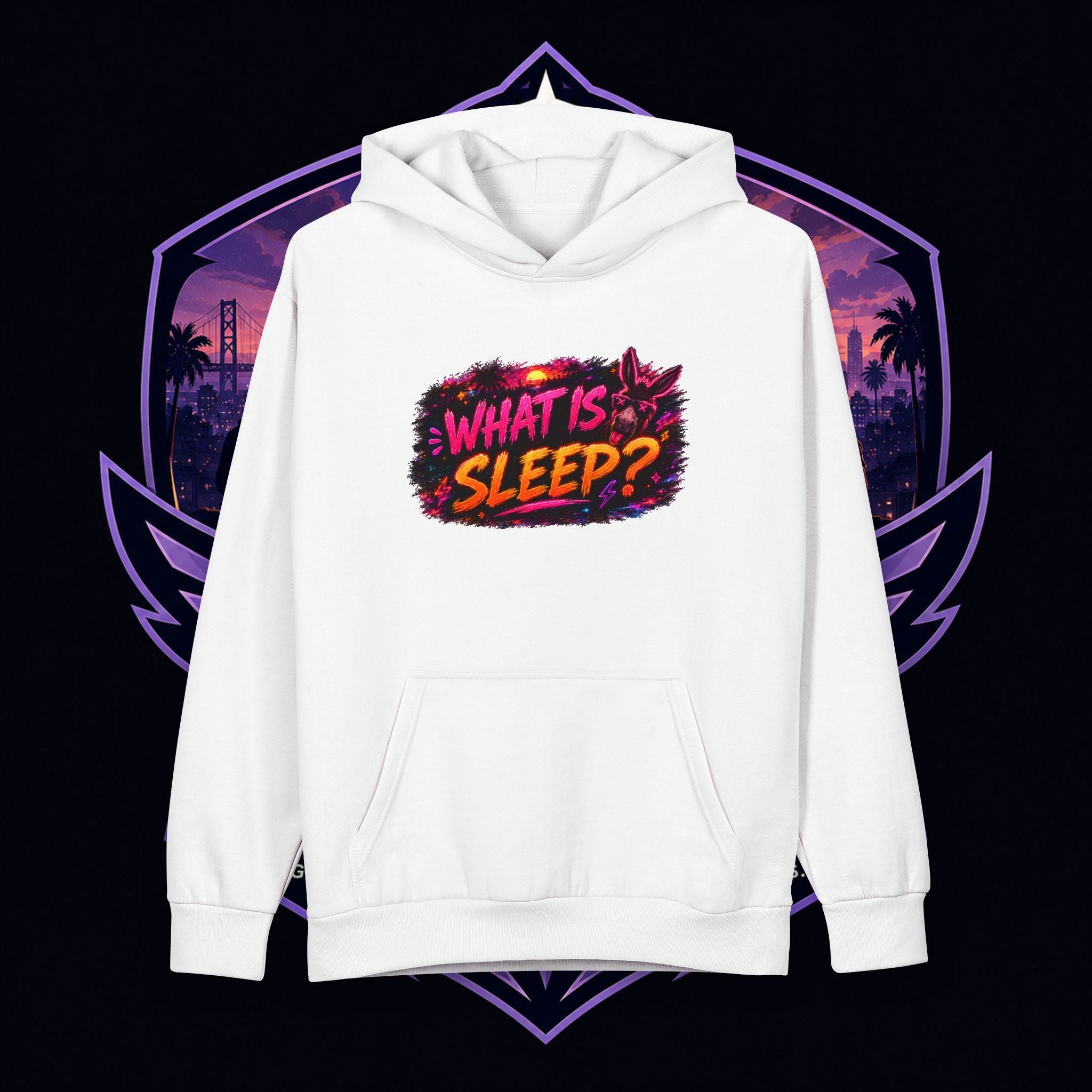 PG FAITH What Is Sleep? Graphic Hoodie — Retro Comic Donkey Design