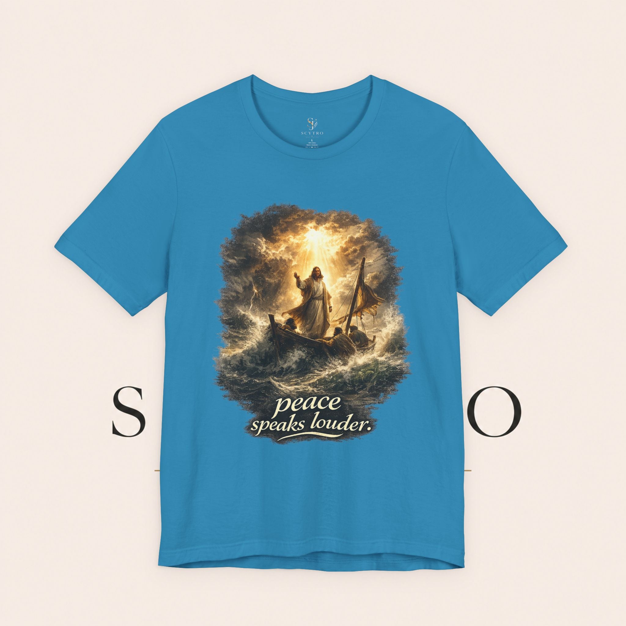 Peace Speaks Louder Christian T‑Shirt — Jesus Calming the Storm Faith Tee