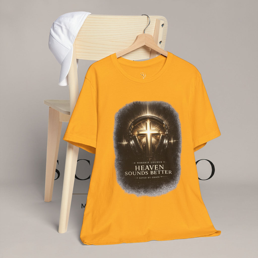 Youth Christian T‑Shirt - "Heaven Sounds Better" Cross Headphones Graphic Tee