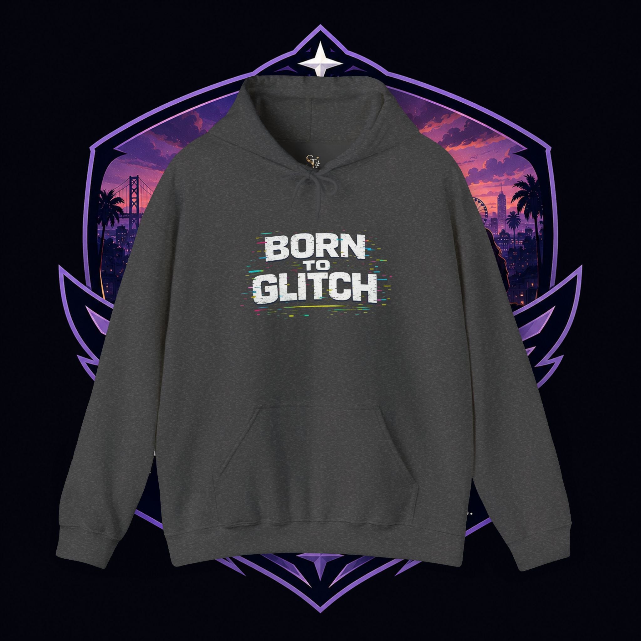 Born Glitch Hoodie — Retro Cyberpunk Vaporwave Graphic Sweatshirt