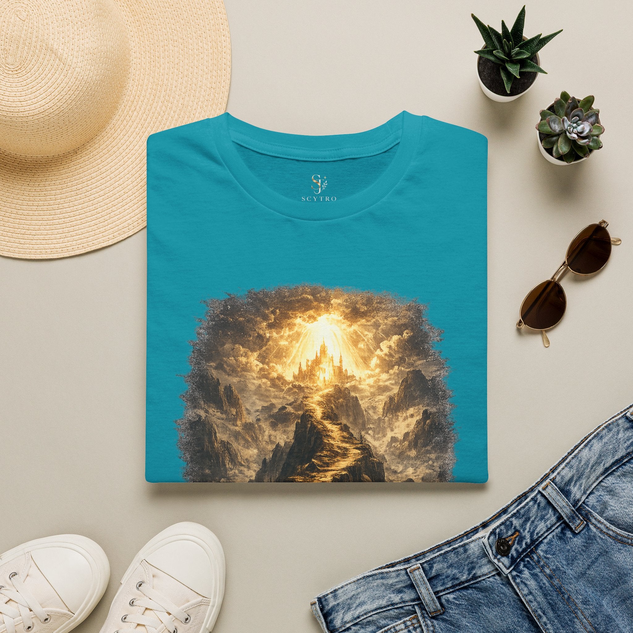 T-Shirt — 'Stay the Course' Ascending Light Mountain Graphic Tee