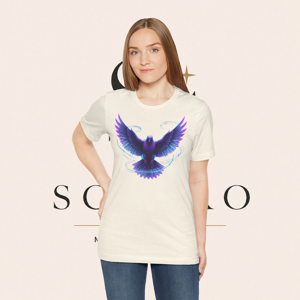 Mystic Raven Tee — Purple Glowing Dove Graphic T-Shirt