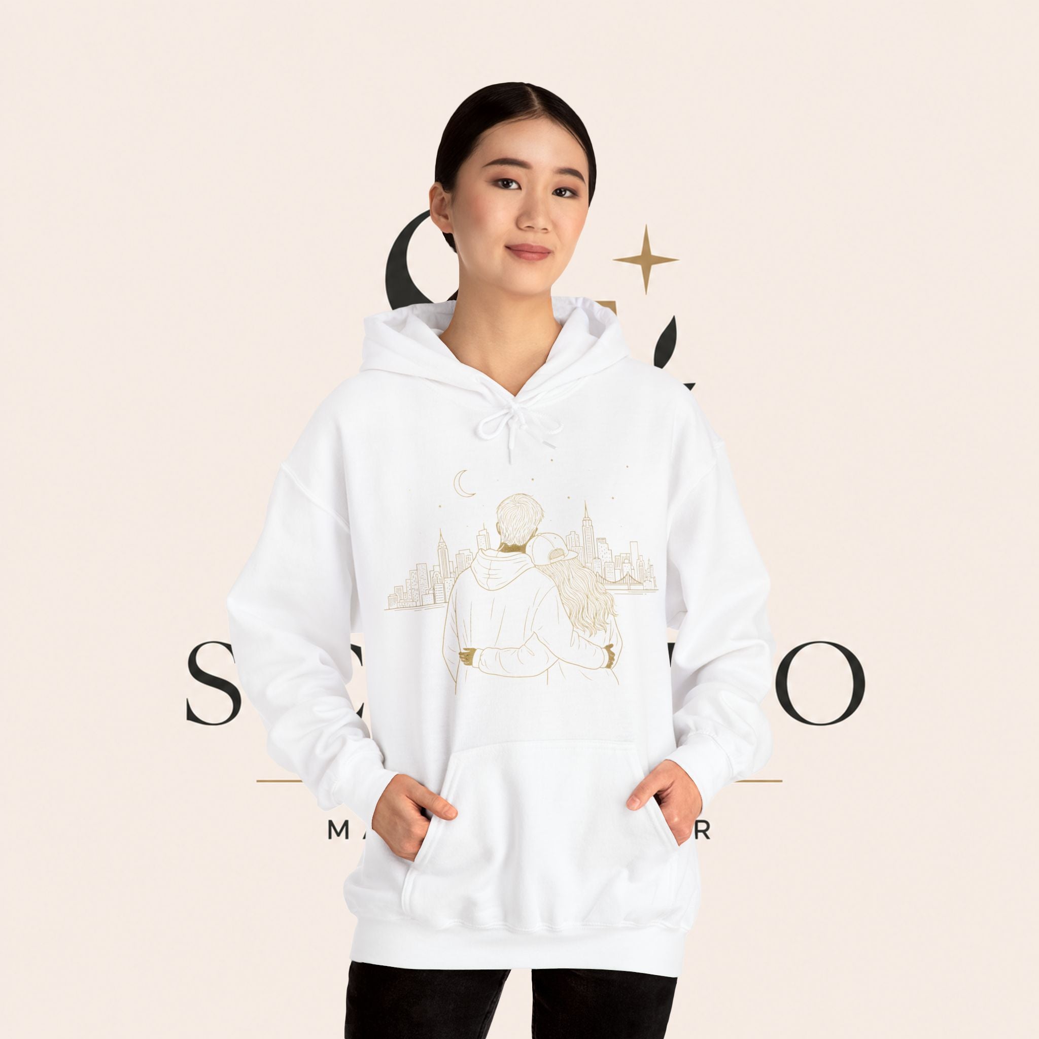 Couple Silhouette Hoodie – Romantic Cityscape 'Together' Pullover