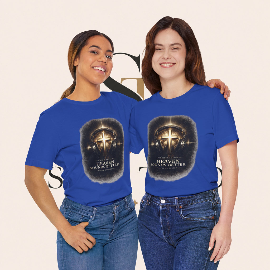 Youth Christian T‑Shirt - "Heaven Sounds Better" Cross Headphones Graphic Tee