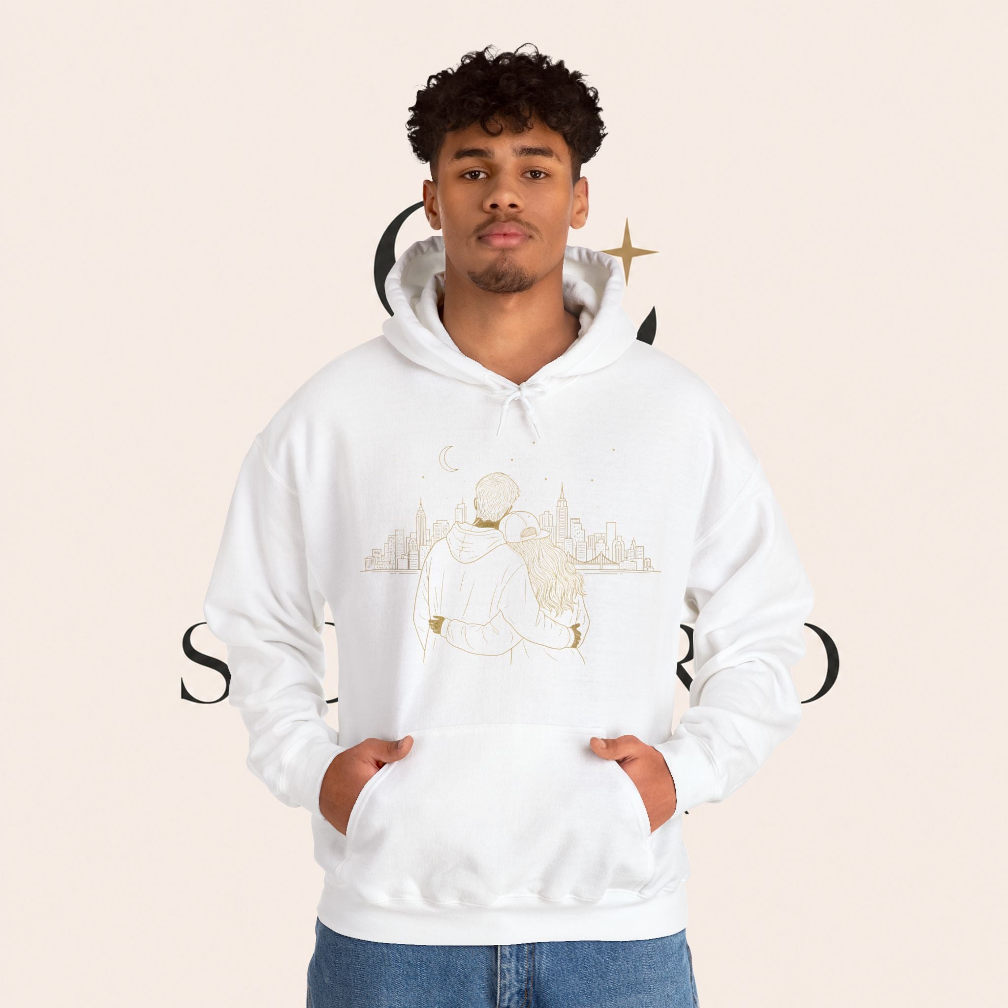 Couple Silhouette Hoodie – Romantic Cityscape 'Together' Pullover