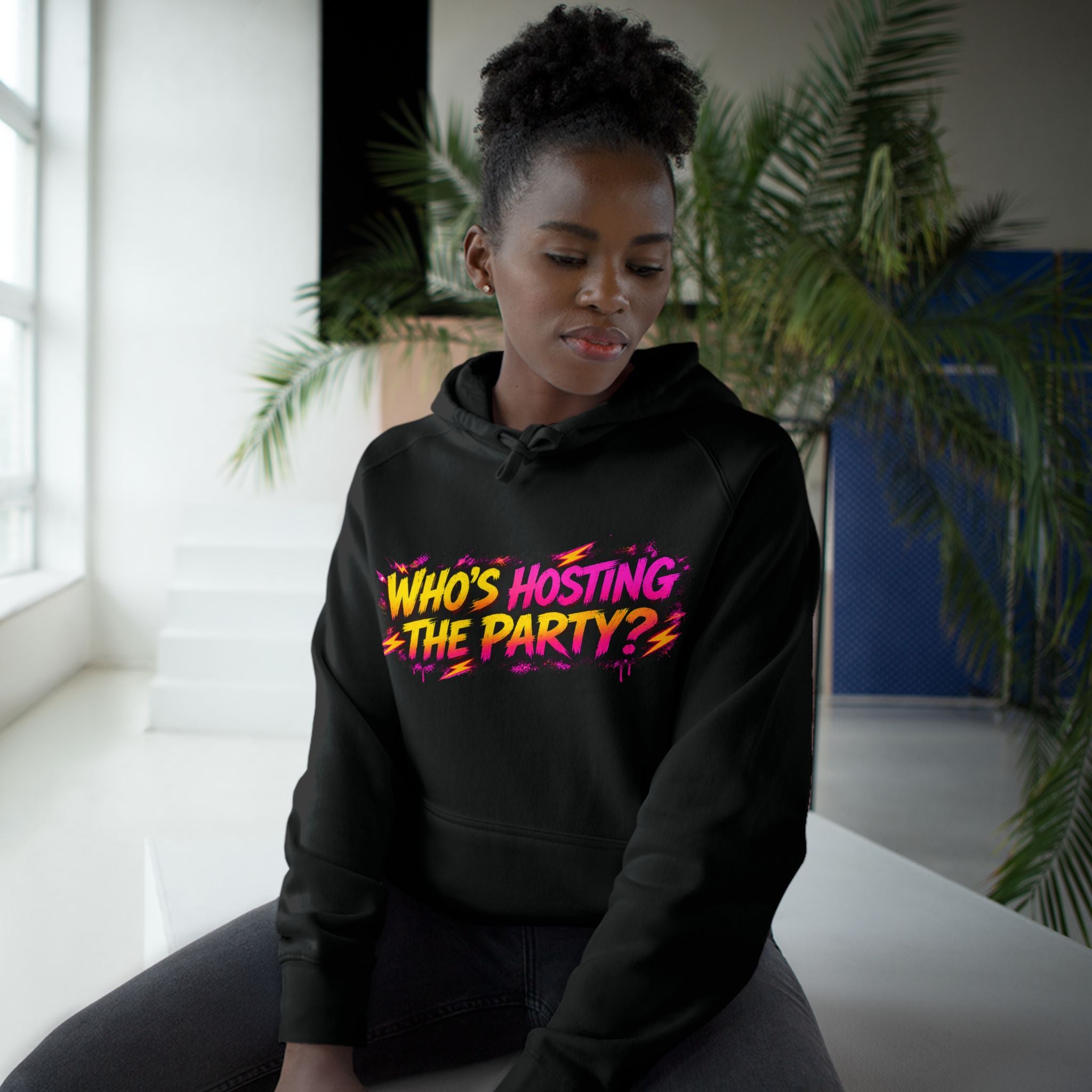 PG SUZY Party Graphic Hoodie — "Who's Hosting the Party?" Retro Concert Pullover