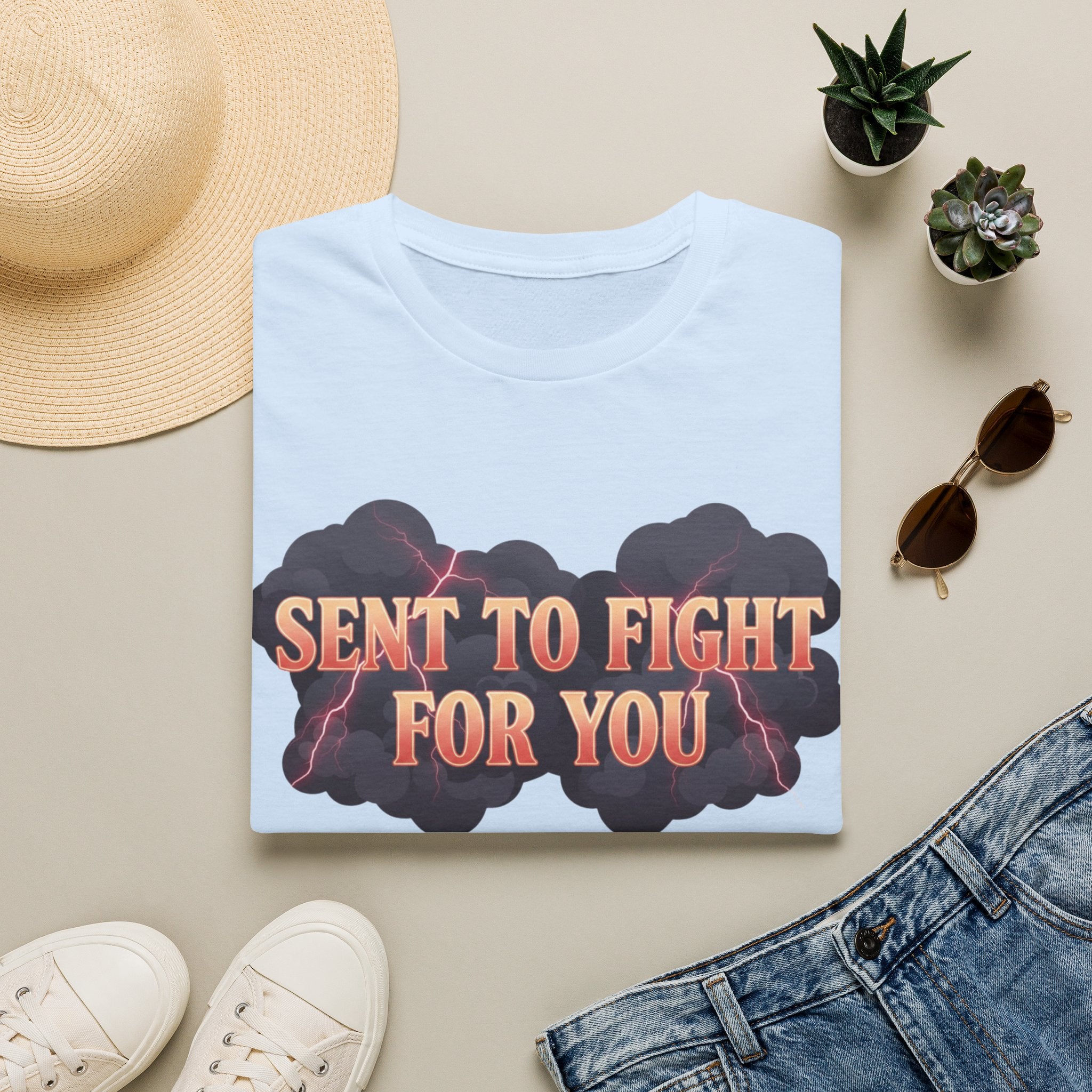 Sent to Fight for You T-Shirt — Bold Cloud Graphic Faith Tee