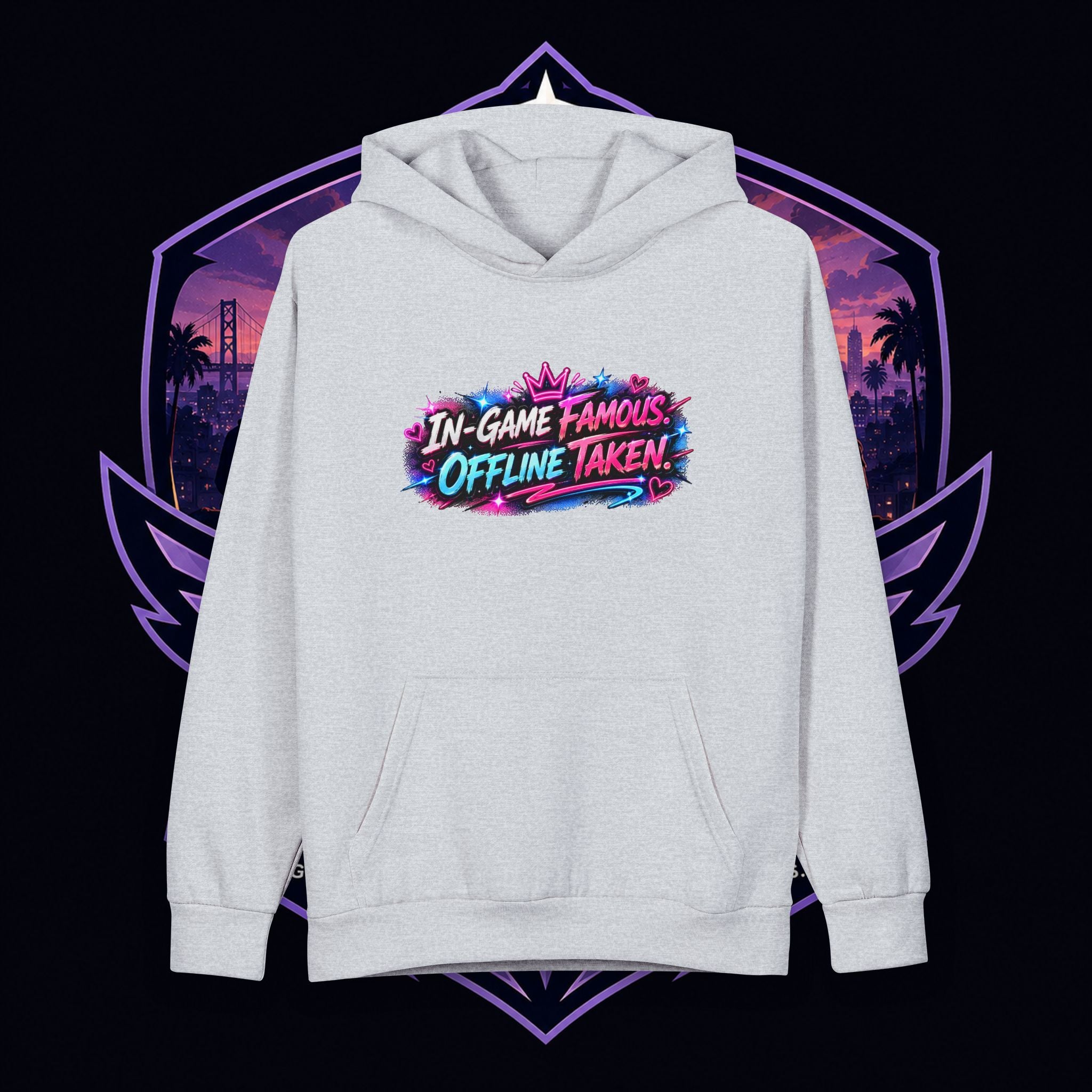 PG SUZY In-Game Famous, Offline Taken Hoodie — Gamer Streetwear Pullover Featuring “I Love Perrrcyyy!!”