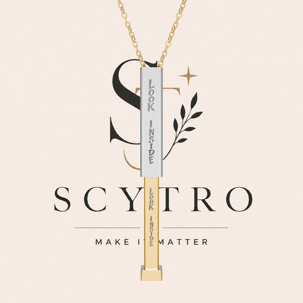 Hidden Message Sliding Bar Necklace — Engravable "Look Inside" Pendant