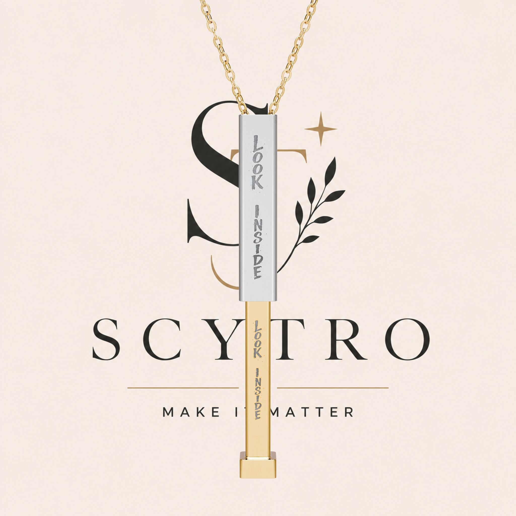 Hidden Message Sliding Bar Necklace — Engravable "Look Inside" Pendant