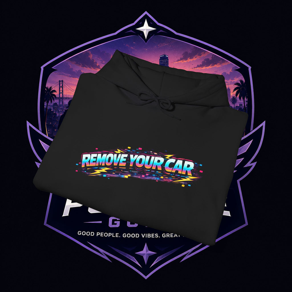 PG PERCY Remove Your Car Hoodie — "Who's Car is This?" Neon Retro Street Art Pullover
