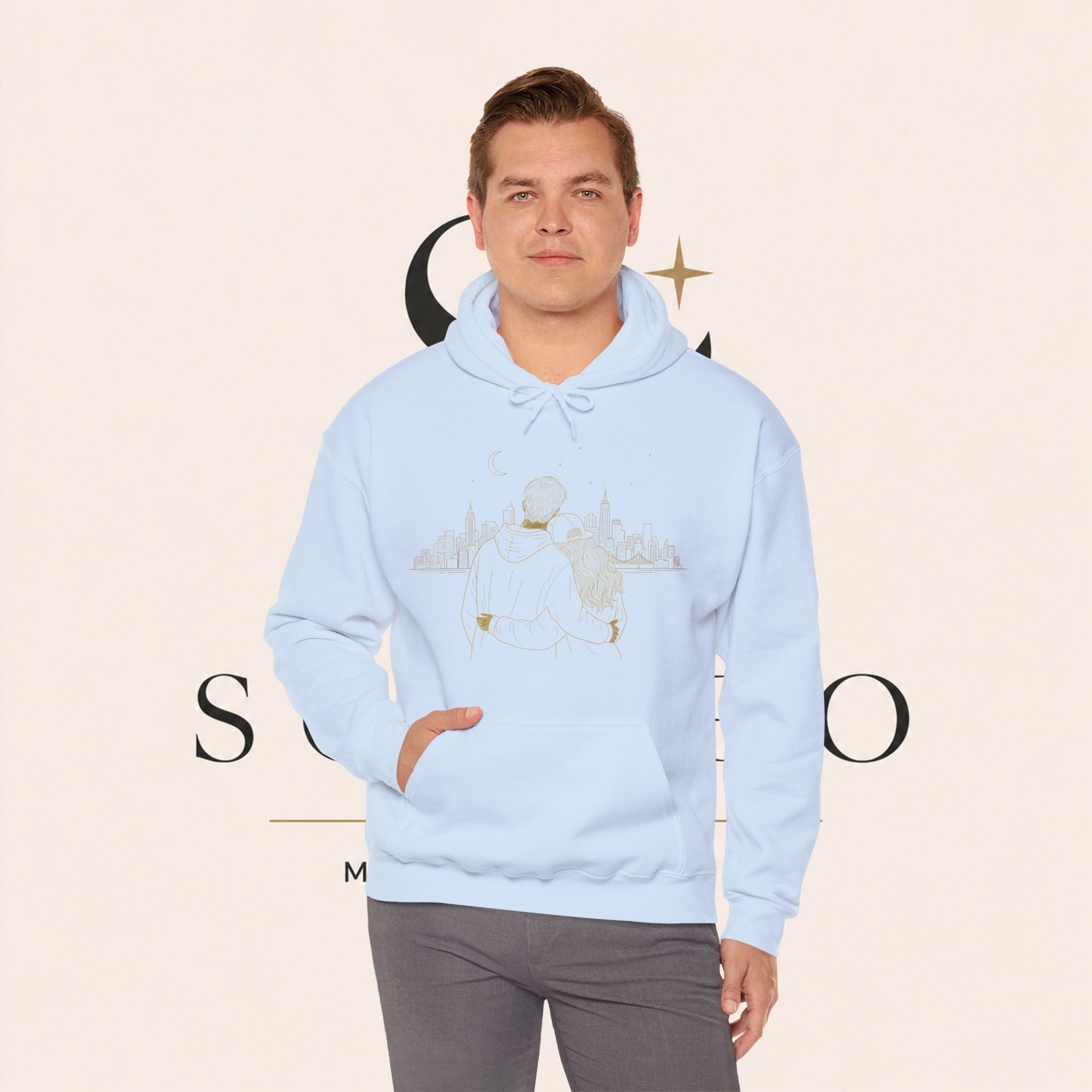 Couple Silhouette Hoodie – Romantic Cityscape 'Together' Pullover
