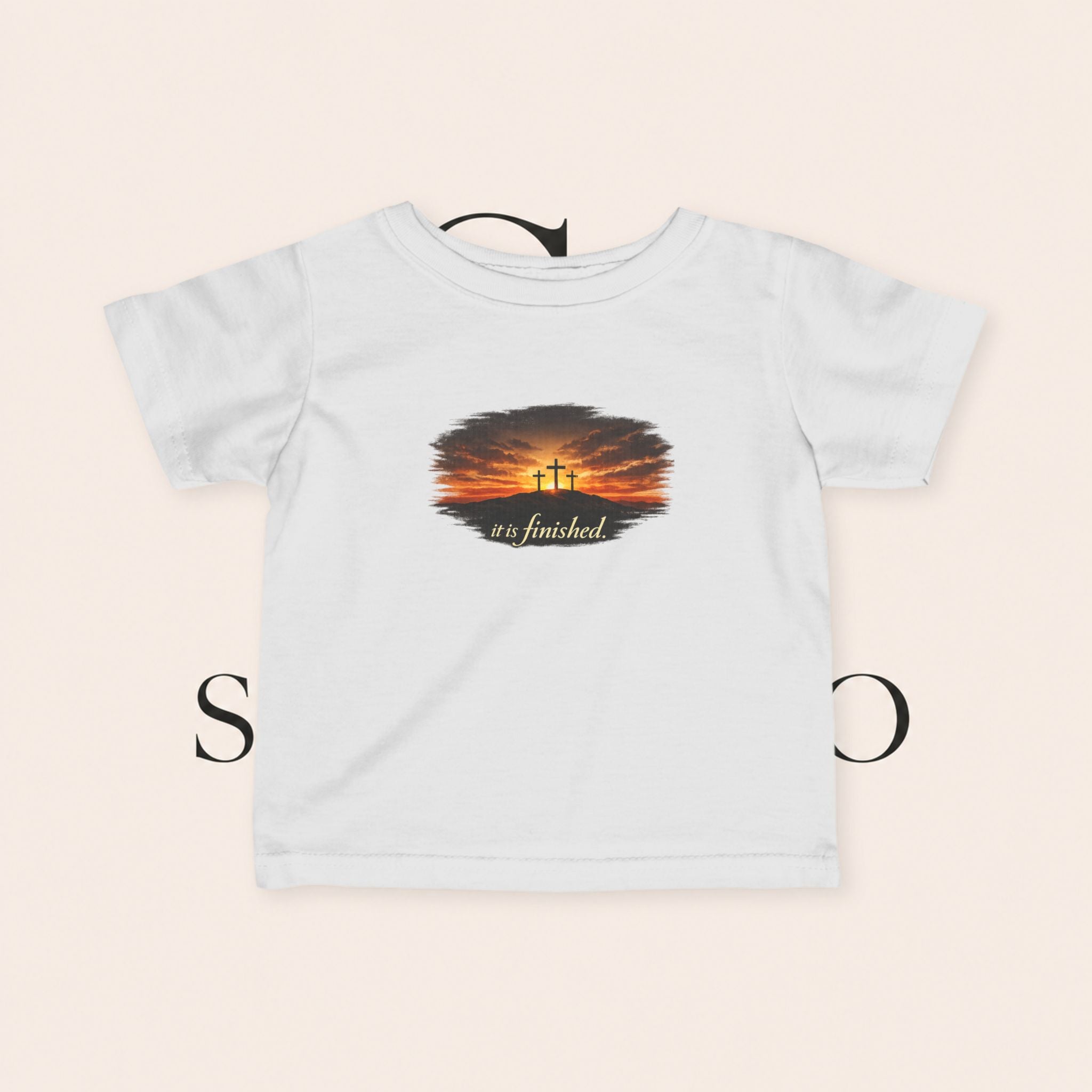 Infant Tee — Sunset Three Crosses "It Is Finished" Christian Baby Shirt