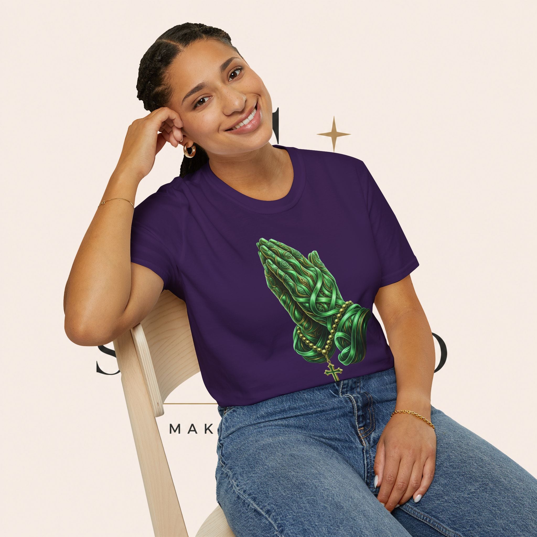 Praying Hands T‑Shirt — Green Vines Prayer Hands Graphic Tee