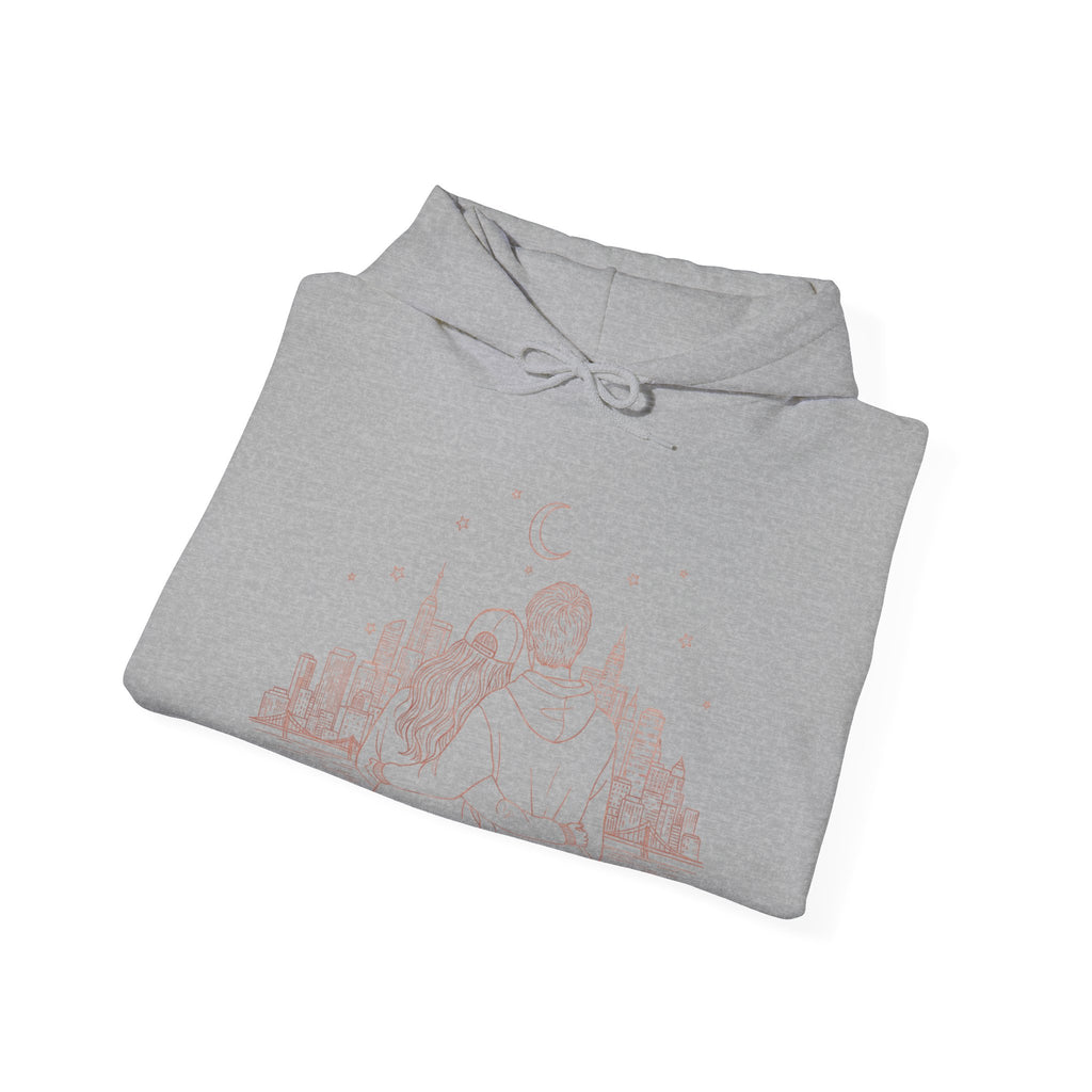 Calm City Meditation Hoodie — Zen Seated Figure Skyline Design