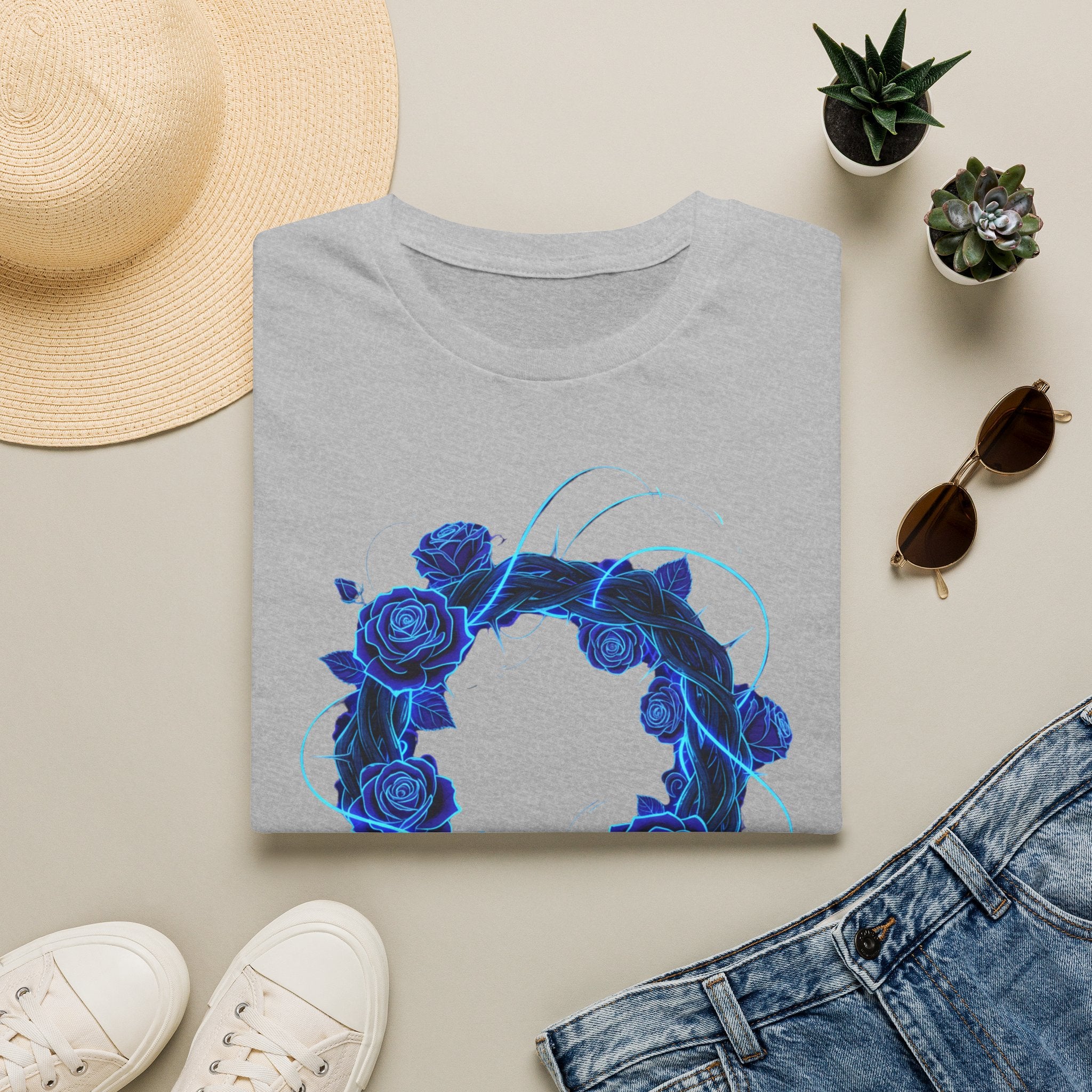 Blue Rose Wreath T-Shirt — Ethereal Floral Graphic Tee