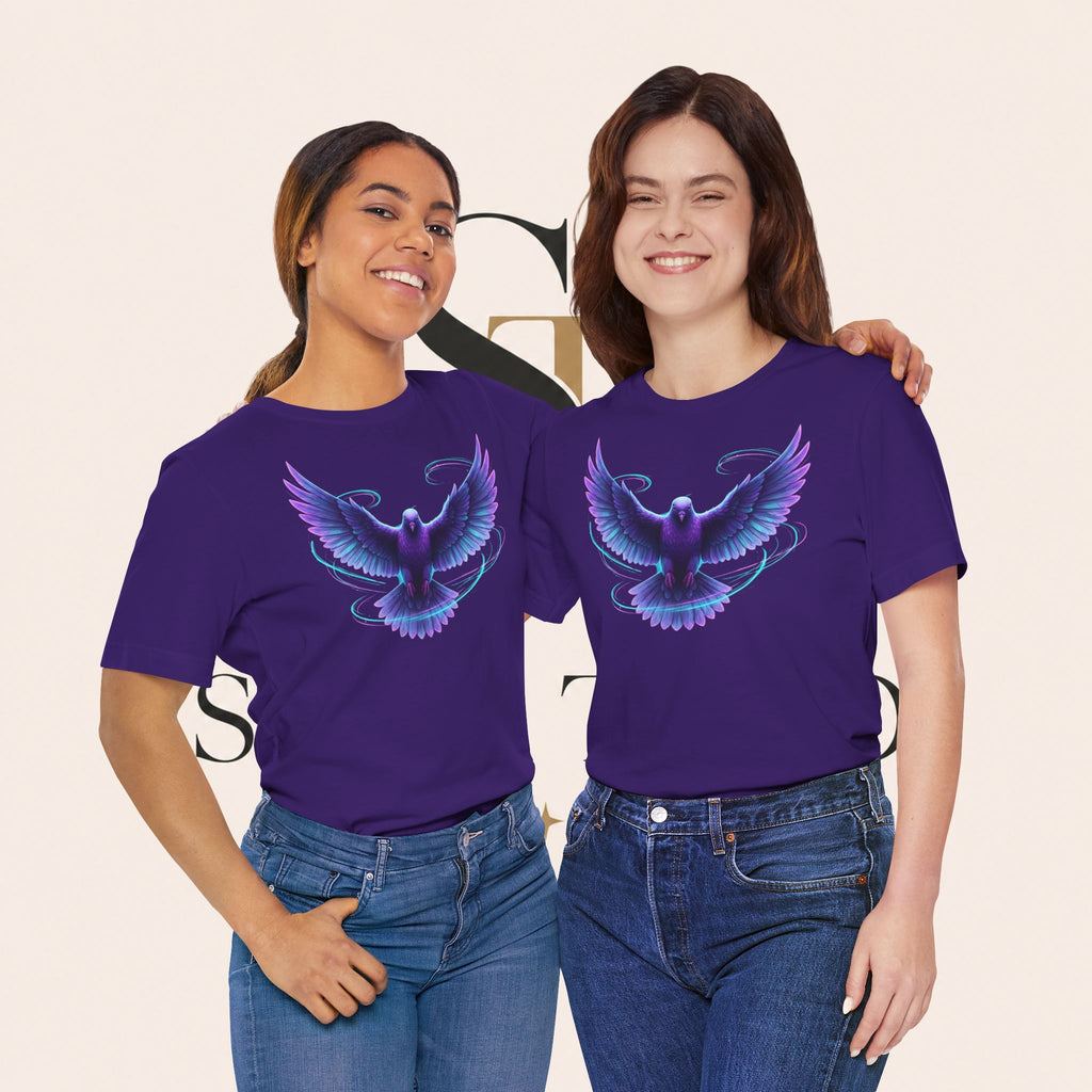 Mystic Raven Tee — Purple Glowing Dove Graphic T-Shirt