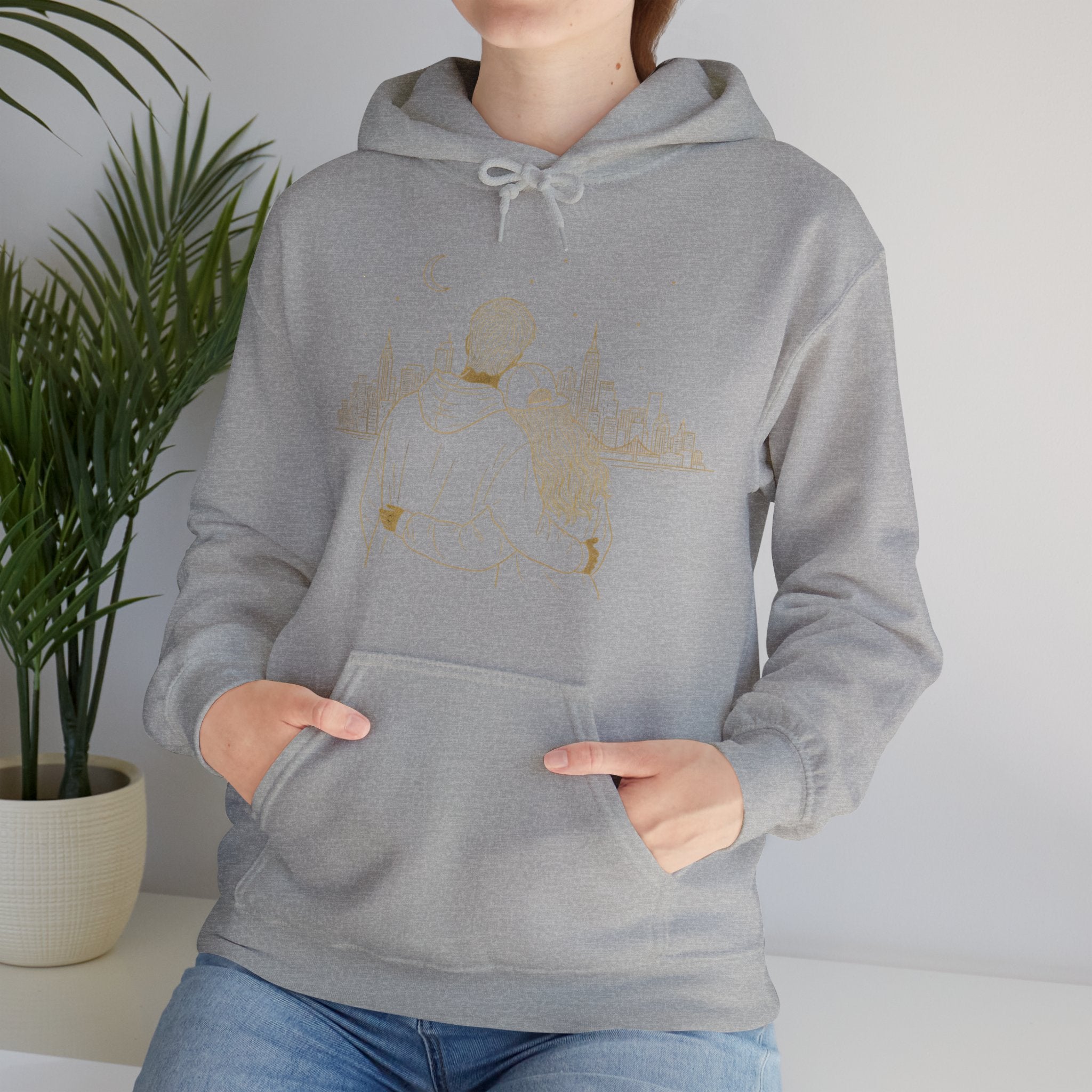 Couple Silhouette Hoodie – Romantic Cityscape 'Together' Pullover