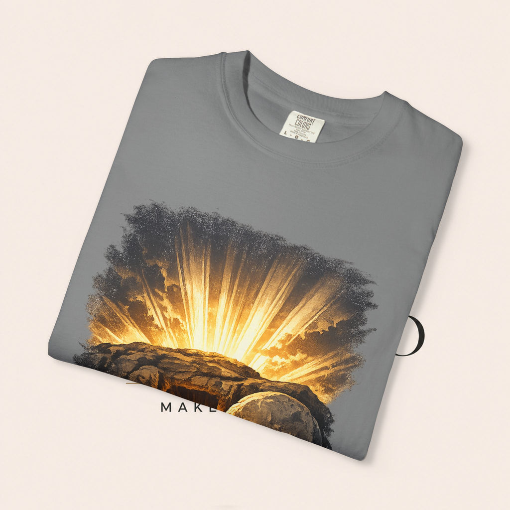 T-Shirt — Sunrise Tomb Graphic ‘death, lost.’ Memorial Tee