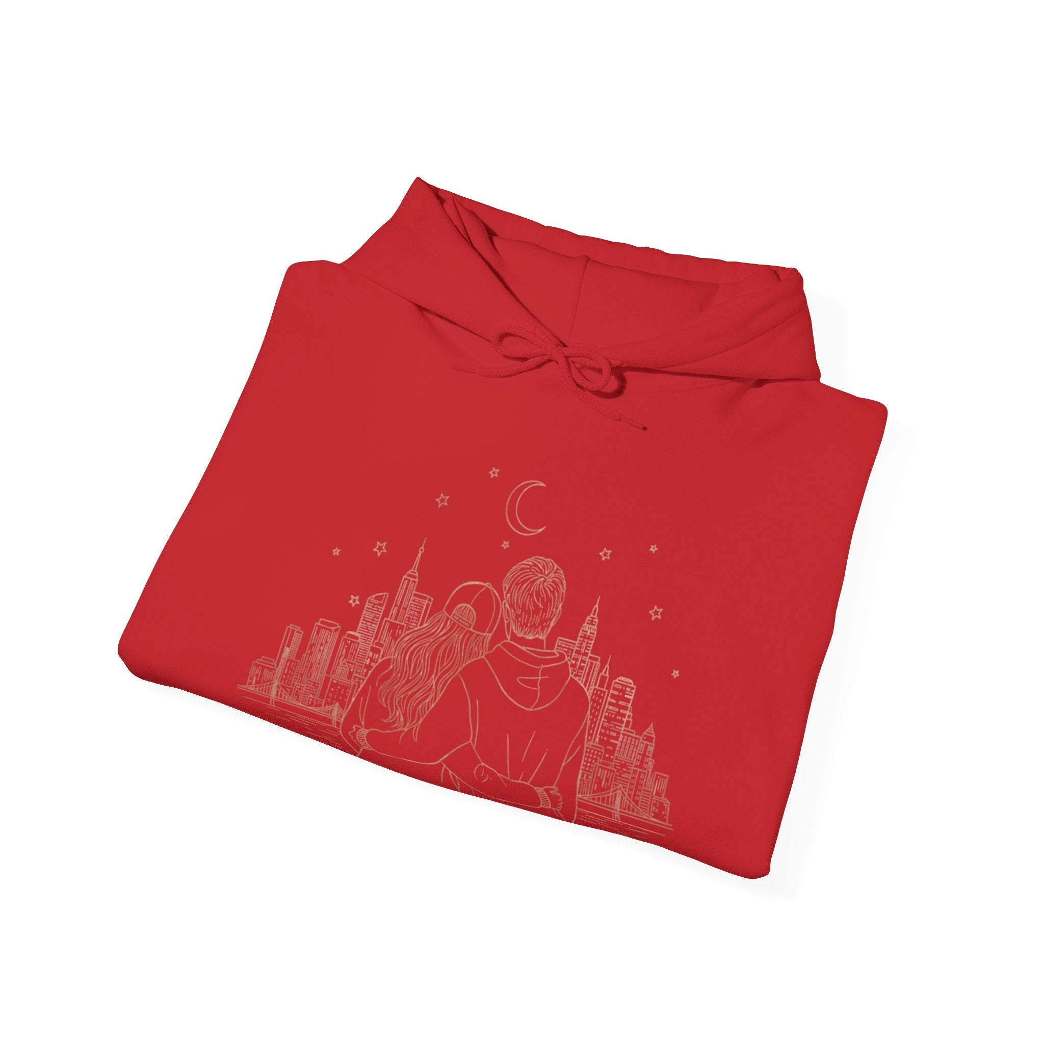 Calm City Meditation Hoodie — Zen Seated Figure Skyline Design
