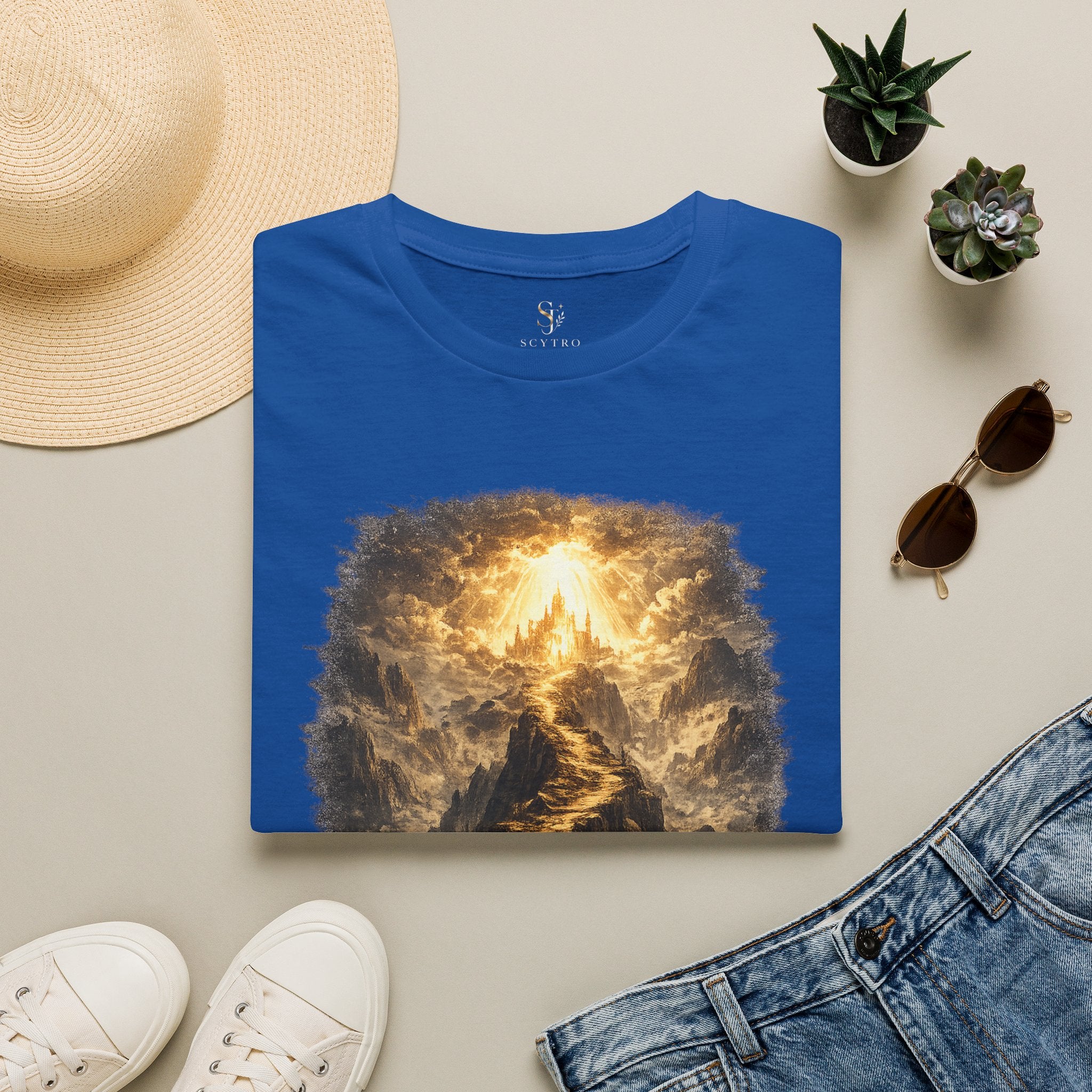 T-Shirt — 'Stay the Course' Ascending Light Mountain Graphic Tee