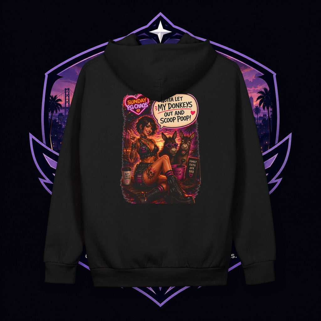 PG FAITH What Is Sleep? Graphic Hoodie — Retro Comic Donkey Design