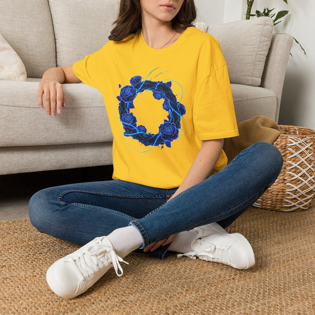 Blue Rose Wreath T-Shirt — Ethereal Floral Graphic Tee