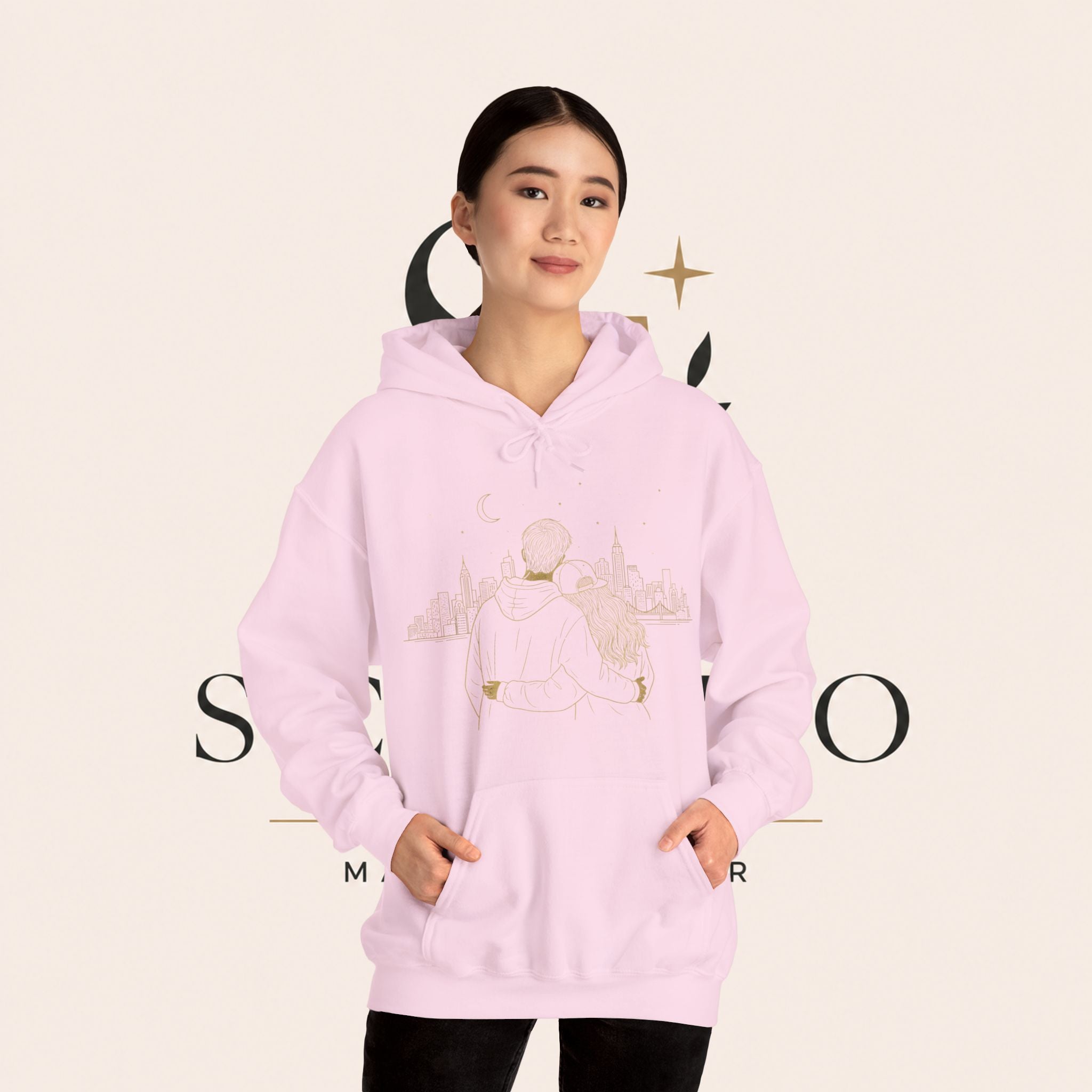Couple Silhouette Hoodie – Romantic Cityscape 'Together' Pullover