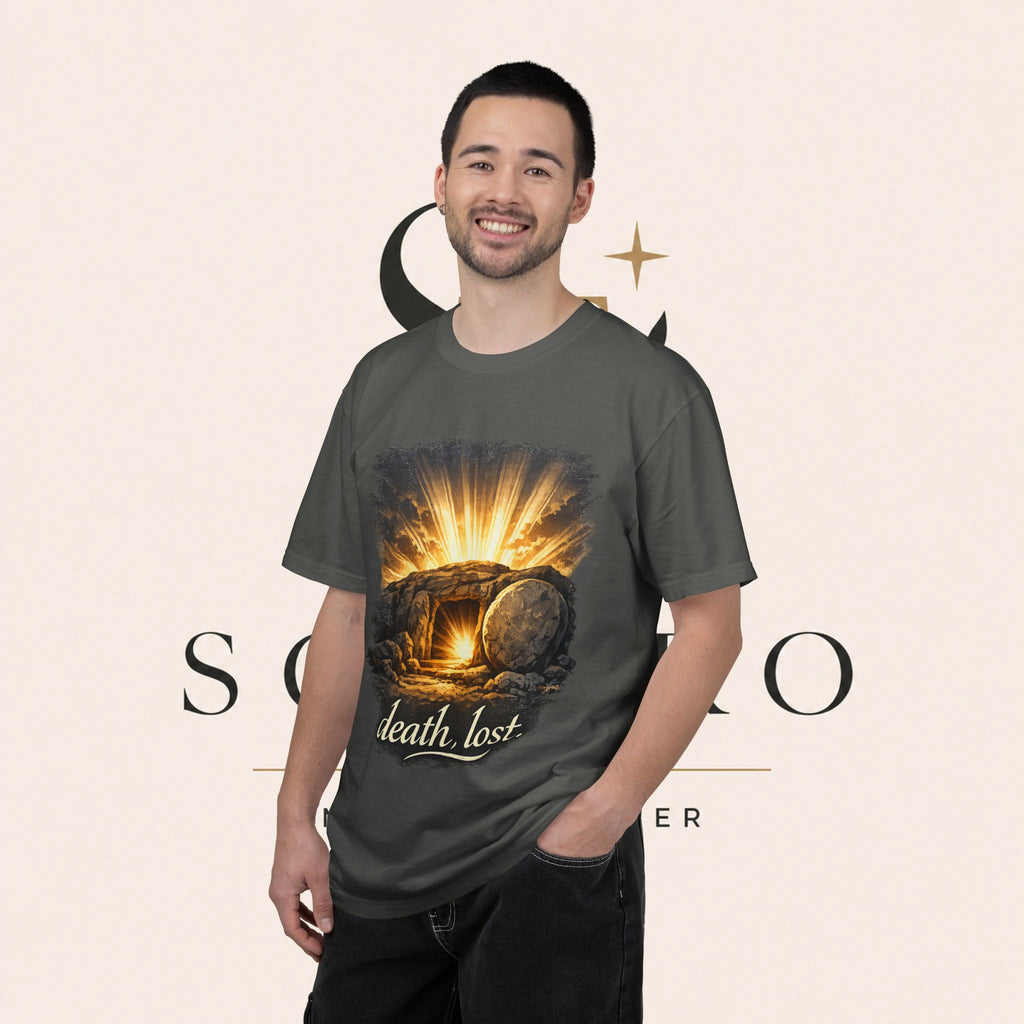 T-Shirt — Sunrise Tomb Graphic ‘death, lost.’ Memorial Tee