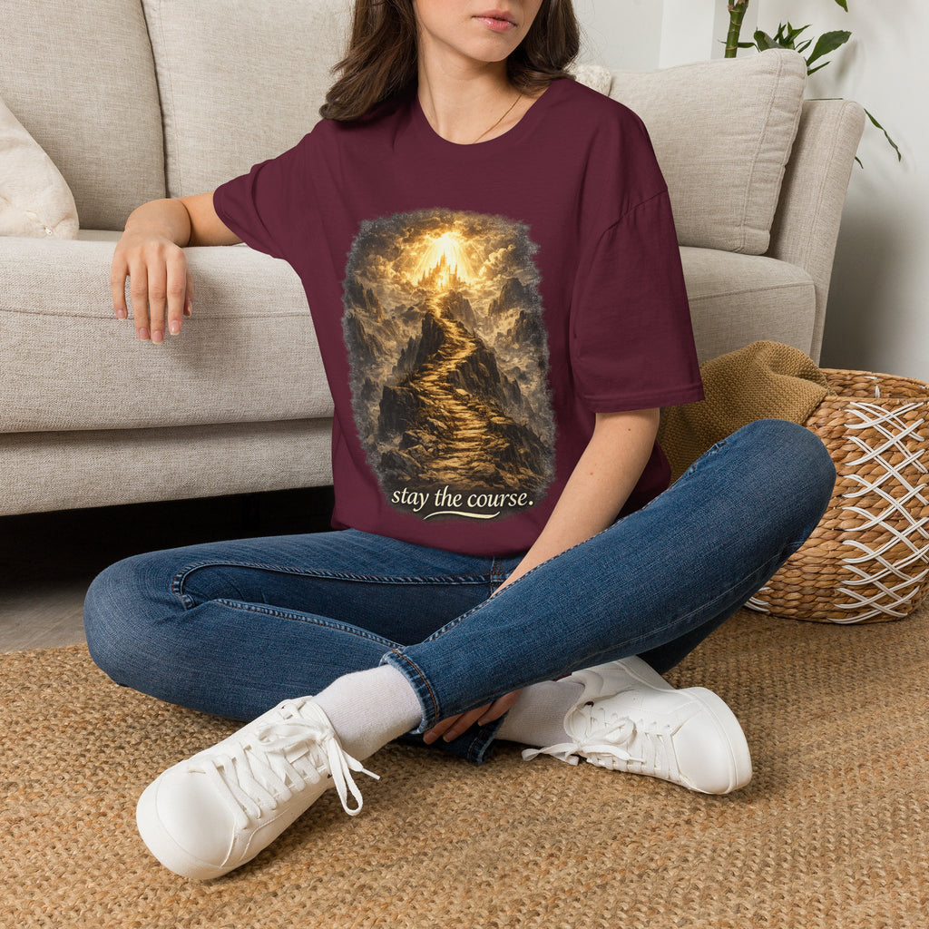 T-Shirt — 'Stay the Course' Ascending Light Mountain Graphic Tee