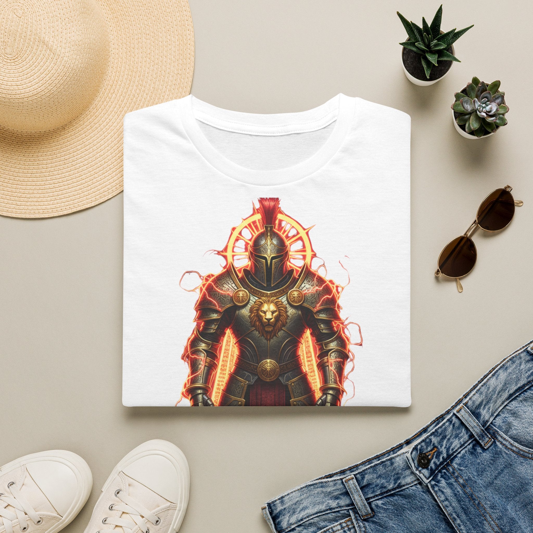 Knight of Flame Graphic T-Shirt — Fiery Medieval Armor Tee