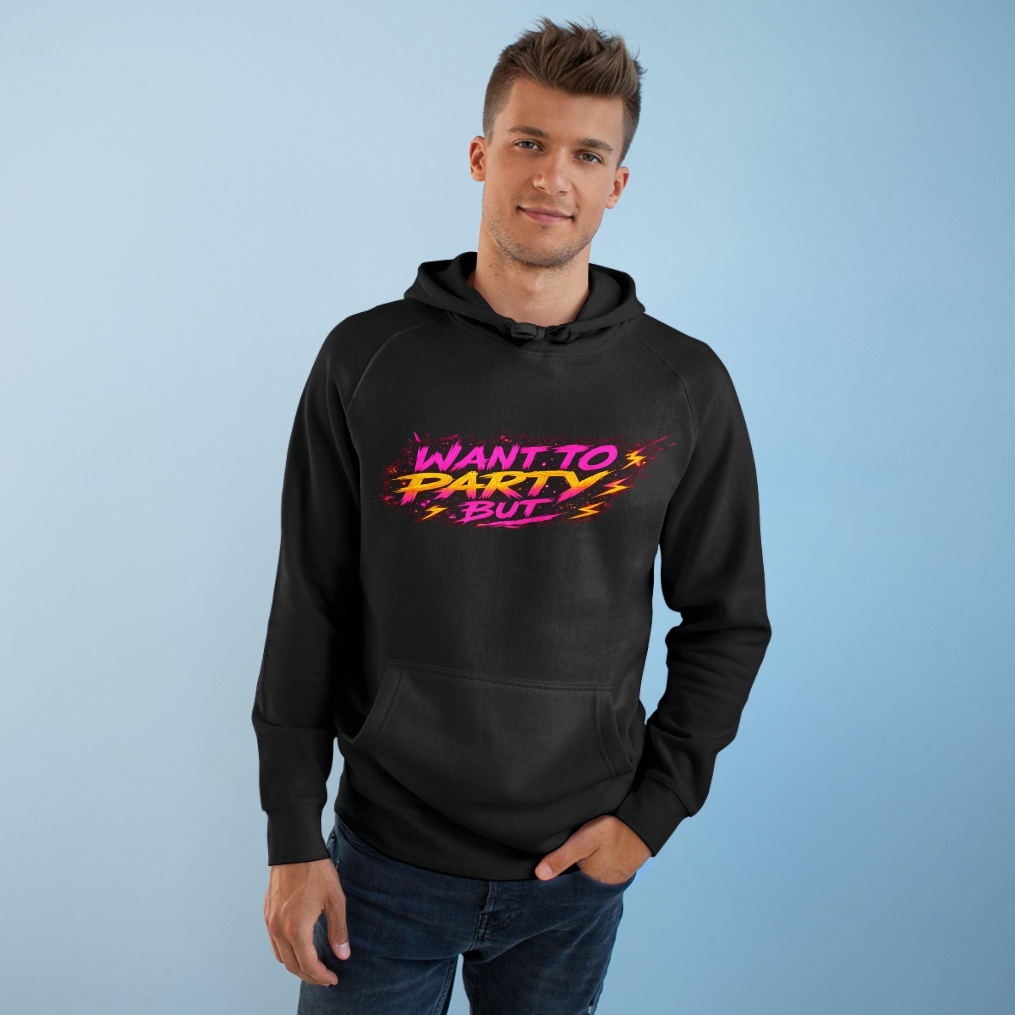 PG KAIT "Want to Party But Hoodie — Retro Neon Gamer Hoodie (No Gems! Chaos Squad)