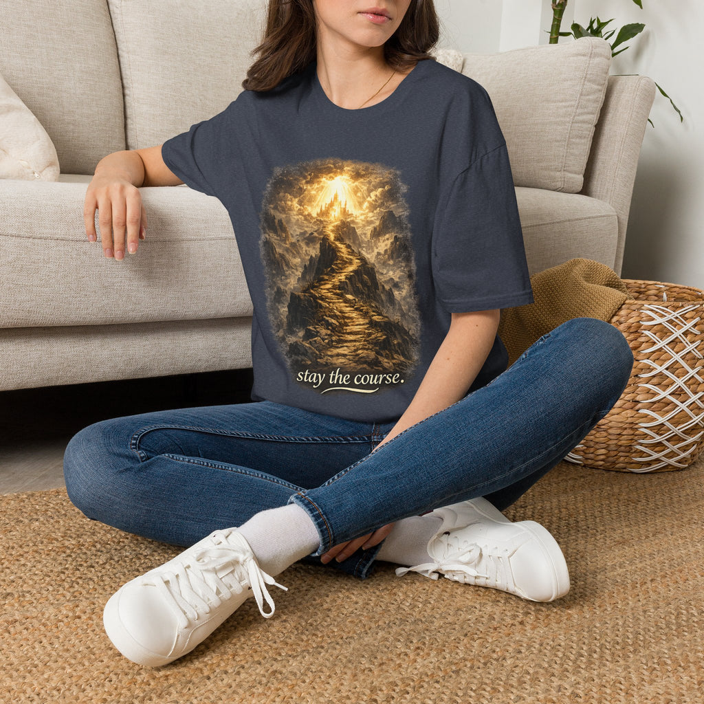 T-Shirt — 'Stay the Course' Ascending Light Mountain Graphic Tee