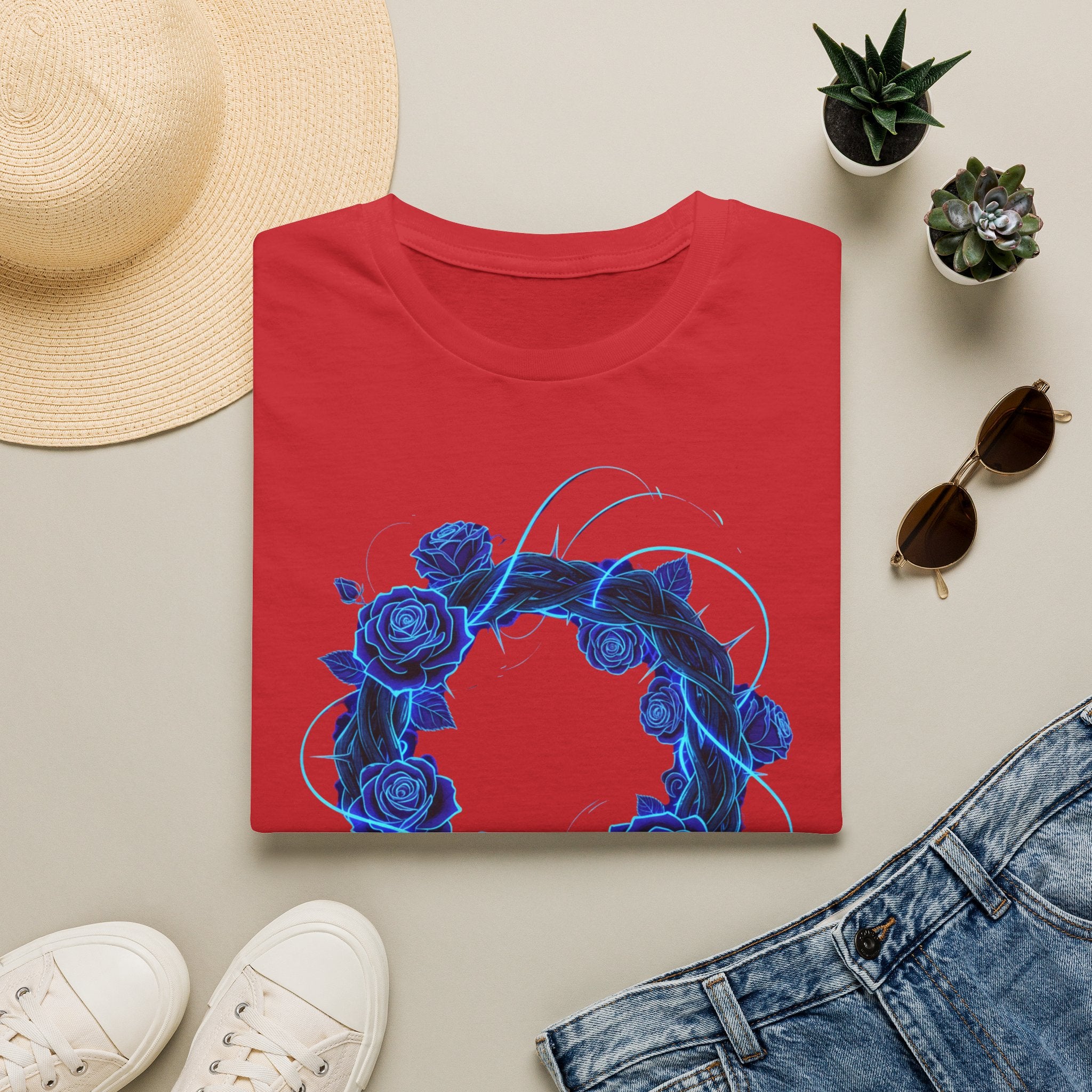 Blue Rose Wreath T-Shirt — Ethereal Floral Graphic Tee